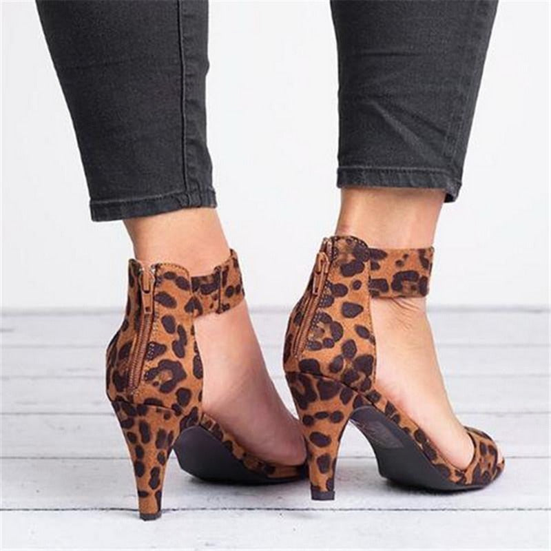 Women Leopard High Heel Sandals