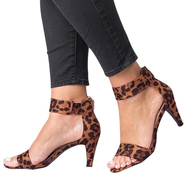 Women Leopard High Heel Sandals