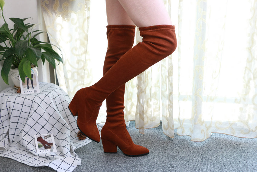 New 2020 Women Over The Knee High Boots Hoof Heels